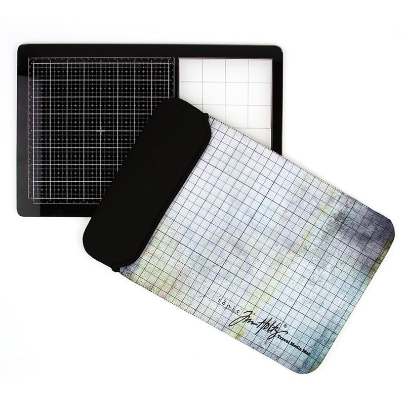 TONIC STUDIOS Tim Holtz Travel Glass Cutting Mat - Portable Work Surface with 8x8 Measuring Grid and Palette for Mixed Media - Art Supplies with Carry Case - Image 5